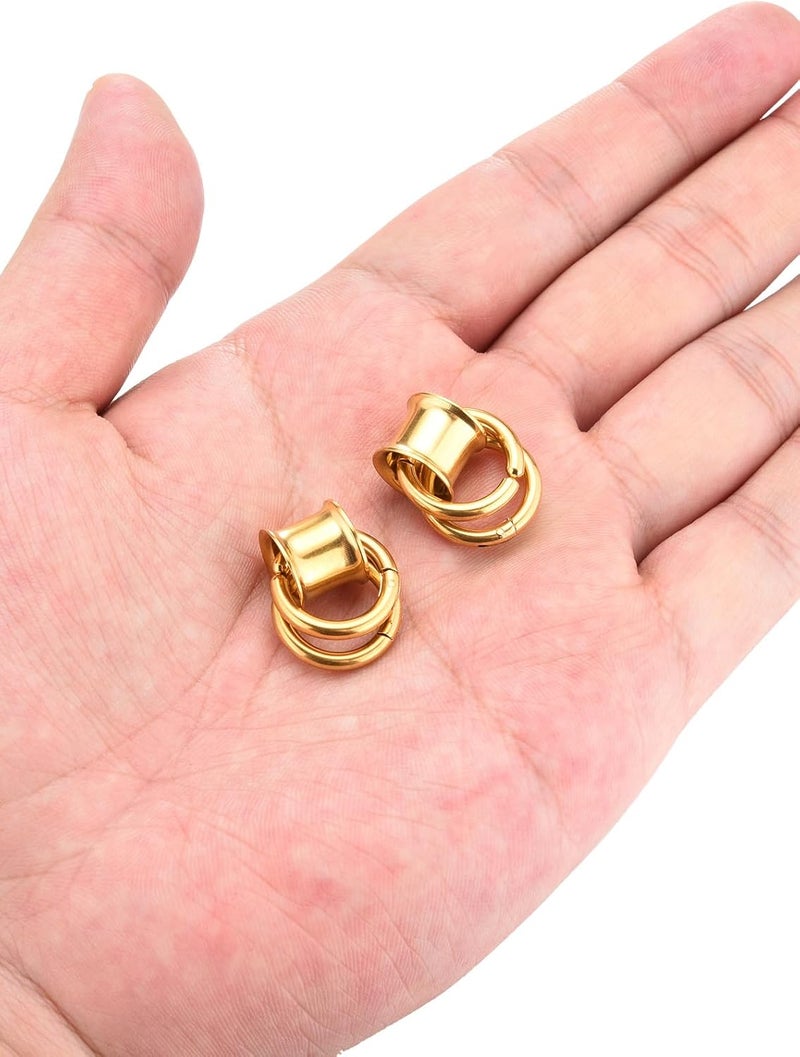 PiercingJ 1 Pair Ear Guages with Rings Ear Weight Plugs Tunnels Hypoallergenic Ear Expander Stretchers 316 Stainless Steel Hoop Earrings Piercing Body Jewelry 0G 00G 1/2" 9/16" - Image 4
